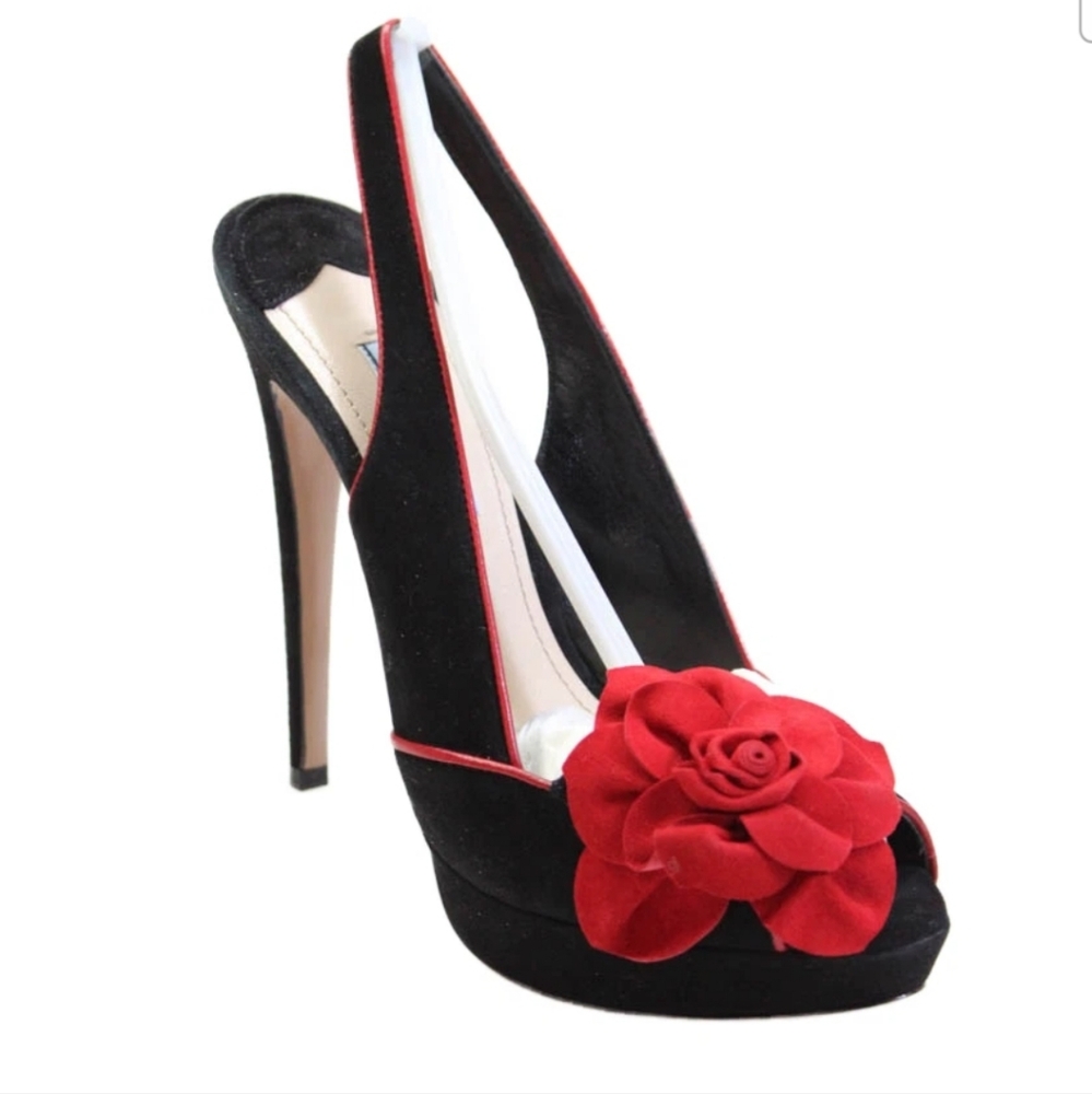 Prada Rosette Trim Suede Slingback Sandals Size 38 NEW